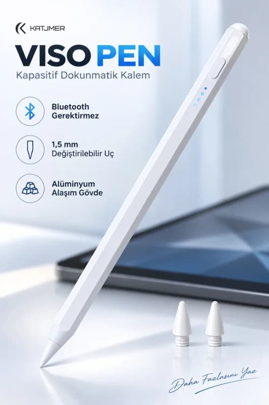 VİSO PEN STPVS-001 Kapasitif Dokunmatik Kalem, Tablet ve Telefon Uyumlu, USB-C Şarjlı, 2 Yedek Uçlu