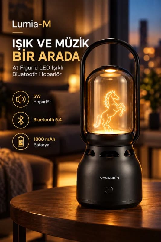 Z15-M LUMİA-M Bluetooth Hoparlörlü LED Gece Lambası 5W, 1800K Sıcak Işık, 60 Lümen, TWS - SİYAH
