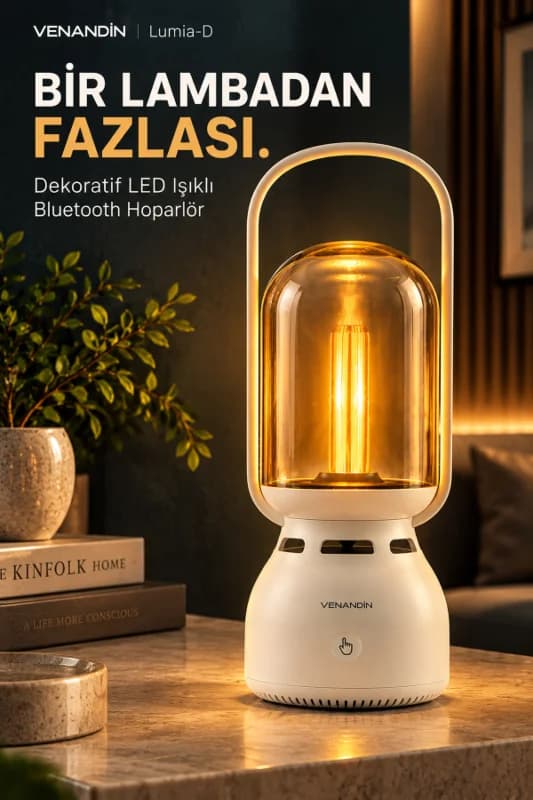 Z15-D LUMİA-D Bluetooth Hoparlörlü LED Gece Lambası 5W, 1800K Sıcak Işık, 160 Lümen, TWS - BEJ