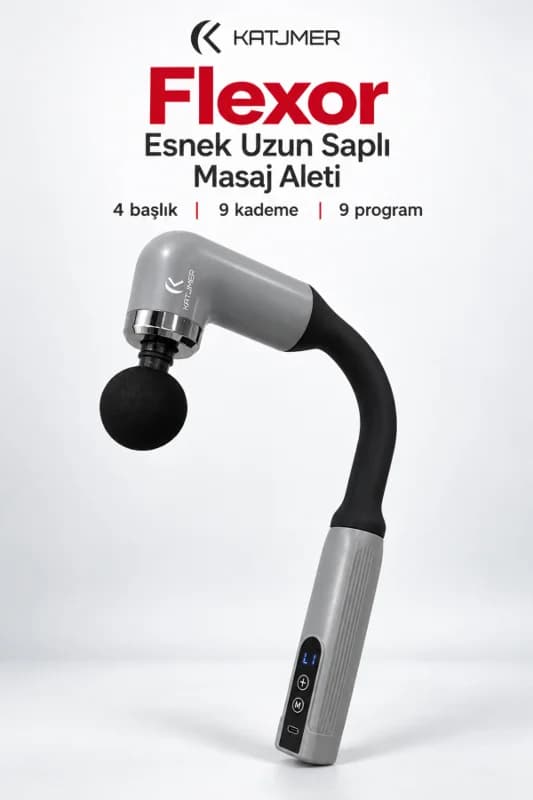 KJ/FX-001 FLEXOR Uzun Saplı Şarjlı Masaj Aleti, 4 Başlıklı, 6 Kademeli, Type-C