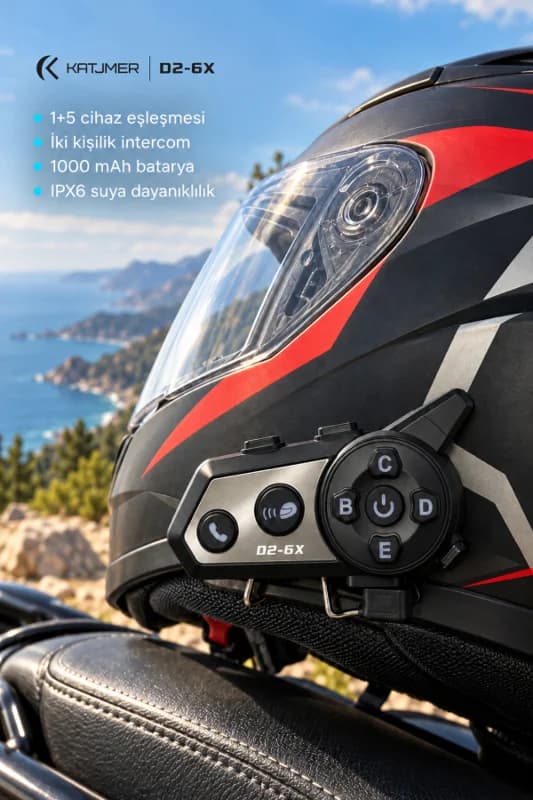 D2-6X Çift Yongalı Bluetooth Motosiklet İnterkom Kulaklığı 500 m, Markalar Arası Bağlantı, IPX6, 1000 mAh - SİYAH