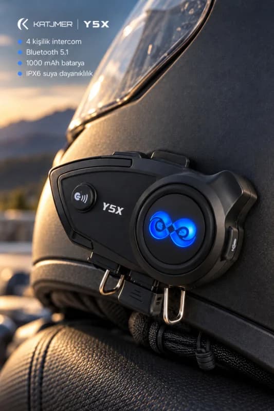 Y5X Bluetooth 5.1 Motosiklet İnterkom Kulaklığı 500–1000 m, IPX6, 1000 mAh, CVC, Çift Telefon - SİYAH