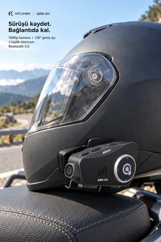 Q28-2X Bluetooth 5.0 Motosiklet İnterkom Kulaklığı 500 m, 2 Kişilik, IPX6, 1500 mAh, 50 Saat Konuşma - SİYAH