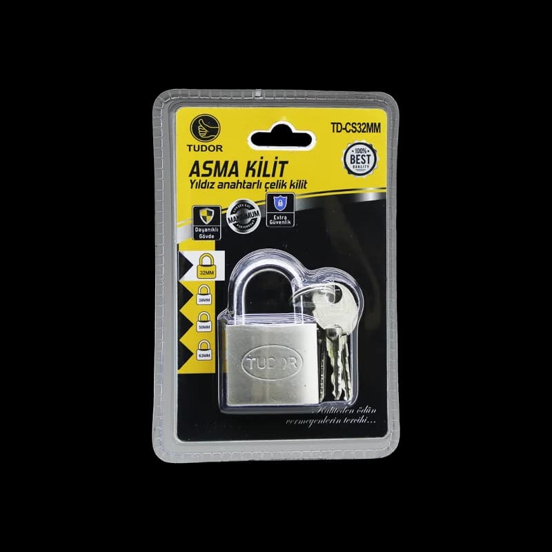 Kısa kancalı 32mm çelik asma kilit gri