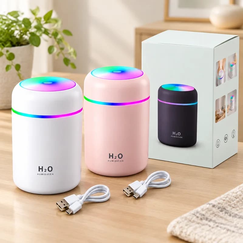 Mini USB Hava Nemlendirici 300ml - Işıklı Taşınabilir Aroma Difüzör