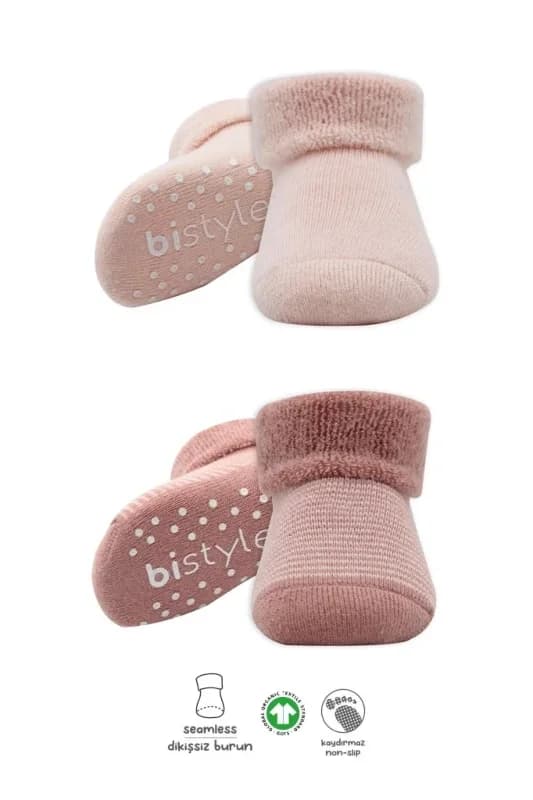 Kaymaz Havlu Soket Çorap 2'li Set Pudra Pembe