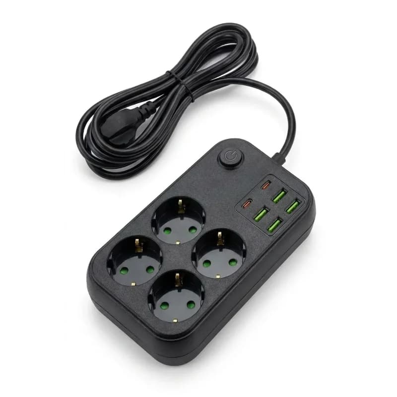 Ergonomik Çok Amaçlı Güvenli Priz Uzatma Kablosu 4 Soket 6 USB