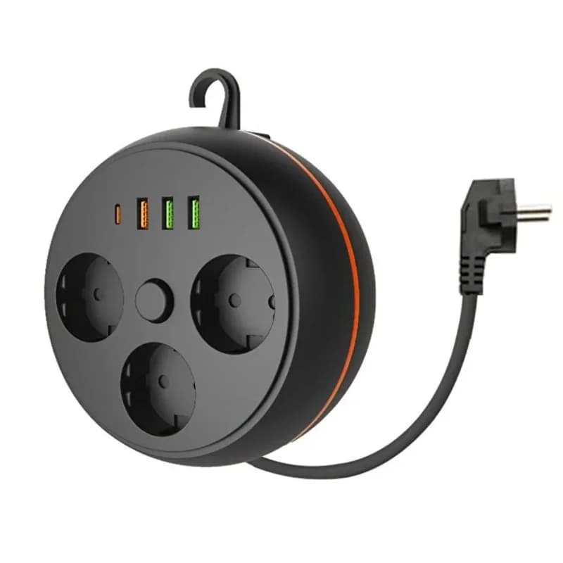 Ergonomik Makaralı Priz Seti ile 3 Soket 3 USB ve Type-C Girişi