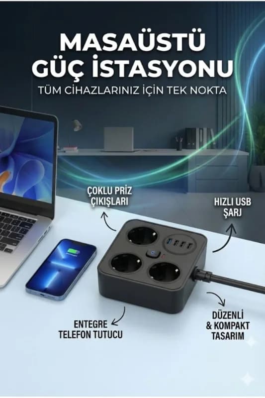 Akım Koruması Olan 2 Metre Uzatma Kablosu ile Güvenli Priz