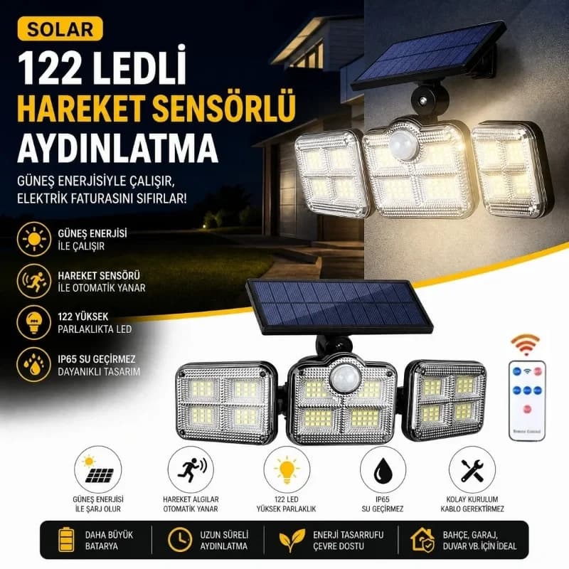 Ergonomik Güneş Enerjili 3'lü LED Dış Mekan Bahçe Lambası
