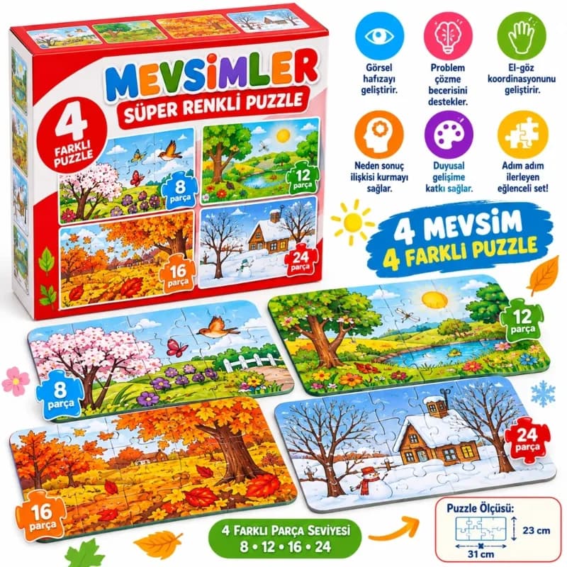 Renkli Mevsimler Puzzle 4'lü Set Eğlenceli Oyun