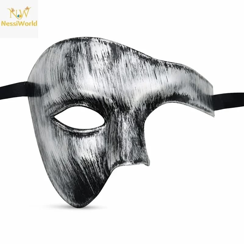 Gizemli Tasarım Yarım Maske - Antik Eskitme Gümüş