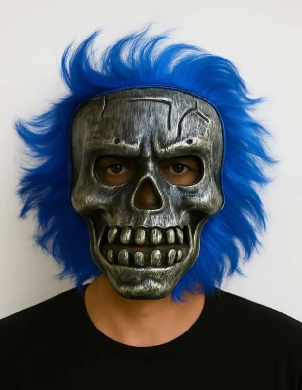 Cadılar Bayramı İçin Mavi Saçlı İskelet Maske