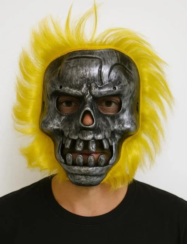 Etkileyici Sarı Saçlı Metal Kafatası Maske - Cadılar Bayramı Kostümü