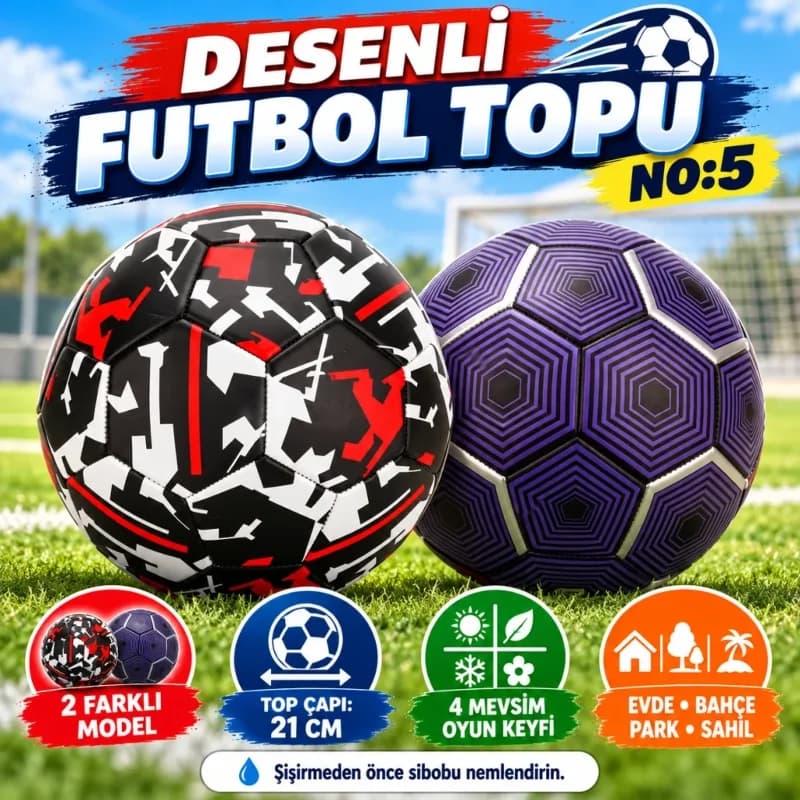 Eğlenceli Desenli Futbol Topu 1 Adet