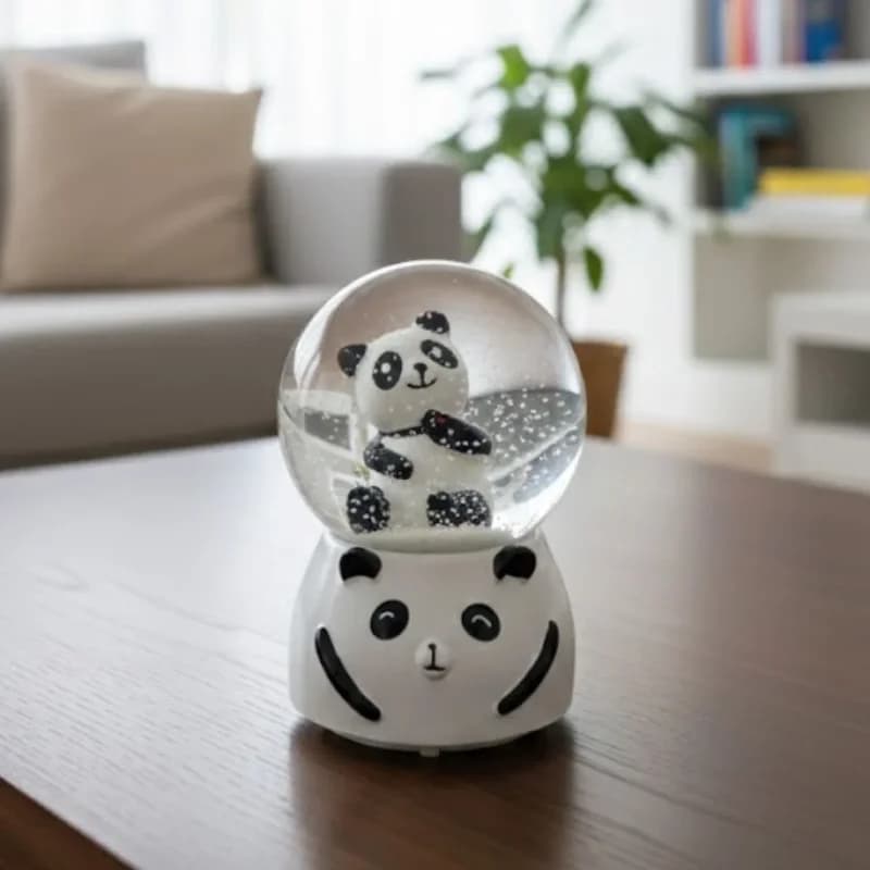 Eğlenceli LED Müzikli Panda Figürlü Kar Küresi