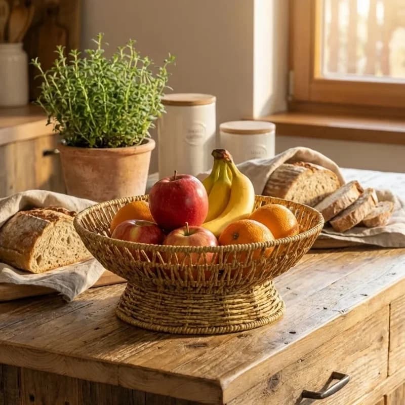 Şık Tasarım 25 cm Plastik Rattan Sunum Kasesi - Dekoratif Meyve ve Ekmek Servis Çanağı
