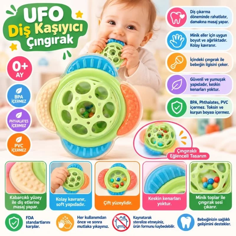 Ufo Diş Kaşıyıcı ve Çıngırak 1 Adet +0 Ay