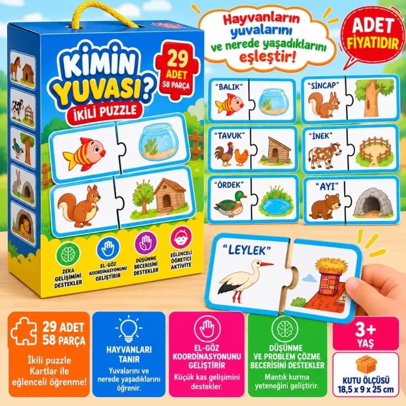 Eğlenceli 2'li Kimin Yuvasi Puzzle Kutulu