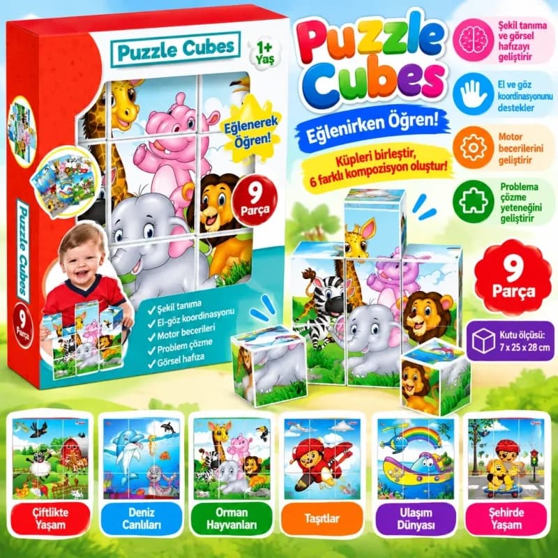Eğlenceli Resimli Küpler 9 Parça Set