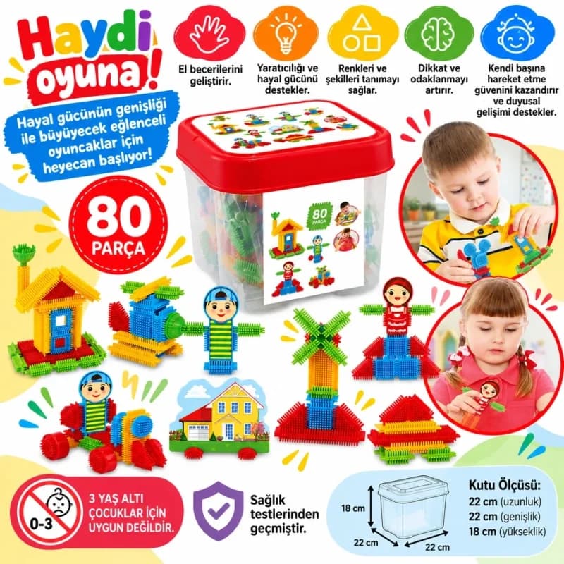 Eğlenceli Kaktüs Blok Seti 80 Parça Oyun Seti
