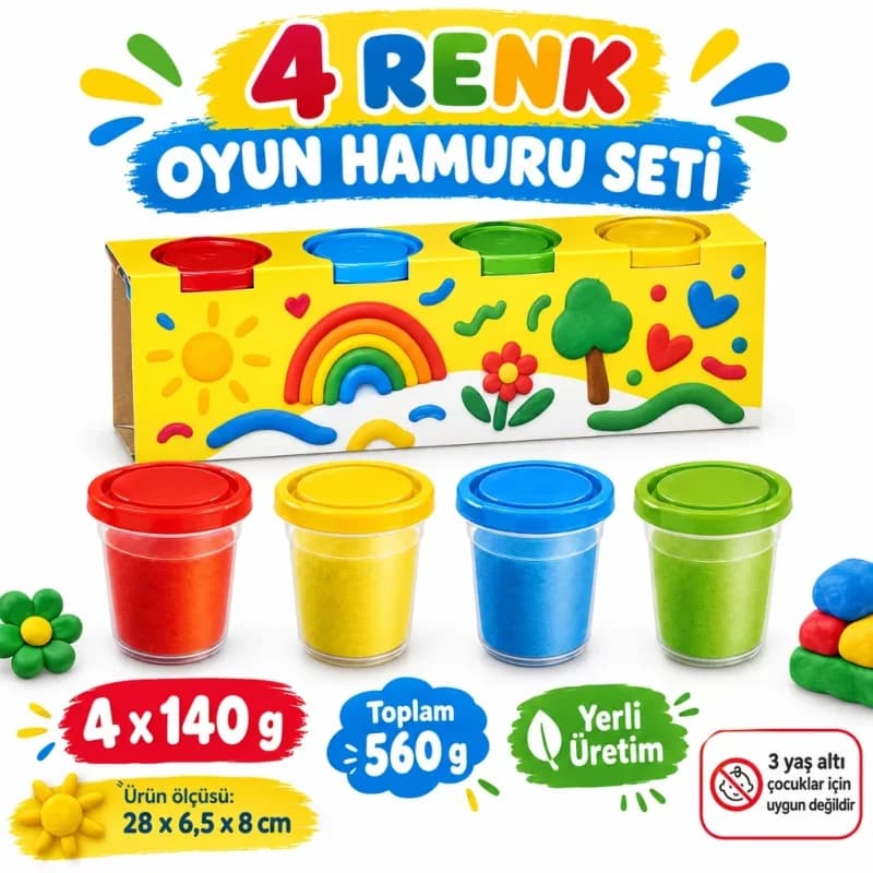 Renkli Oyun Hamuru 4'lü Set 488 gr Eğlenceli Aktiviteler