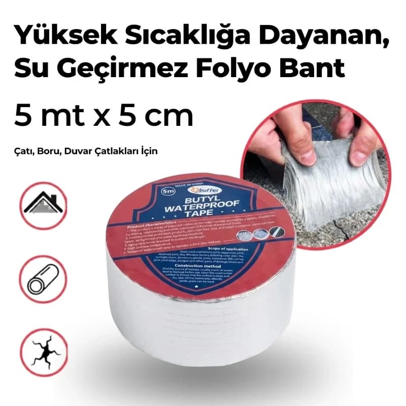 Ultra Dayanıklı Su Geçirmez Yapışkan Bant Folyo 5 cm Çatı Onarıcı