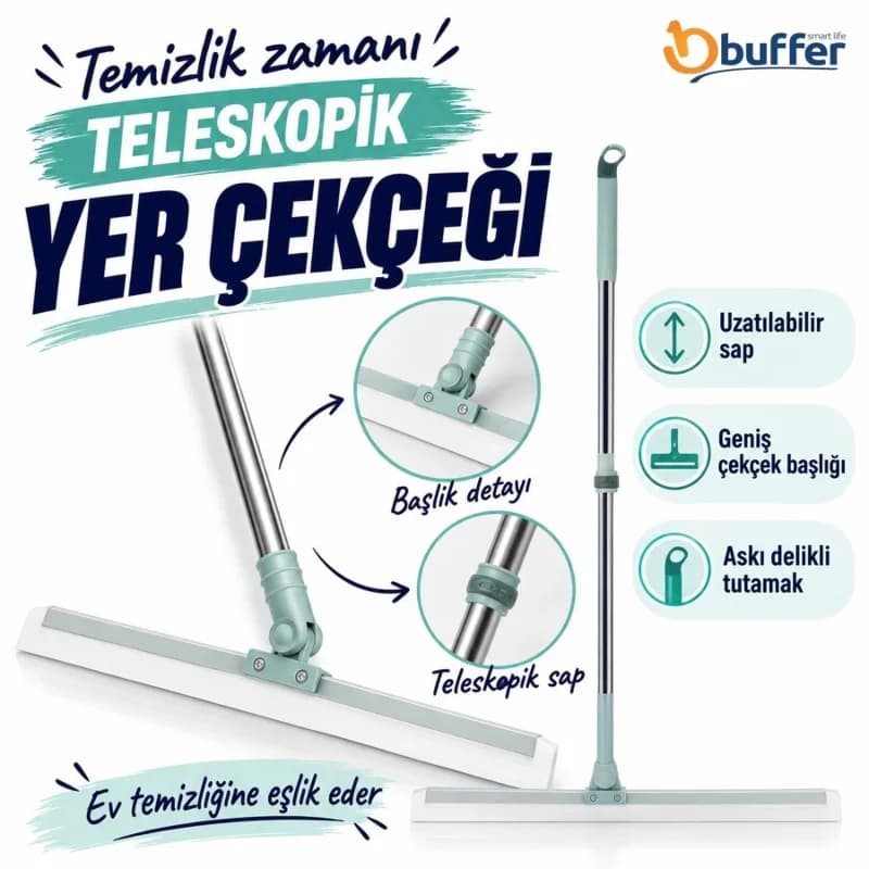 Pratik Temizlik İçin Ergonomik Teleskopik Cam ve Zemin Silme Aparatı