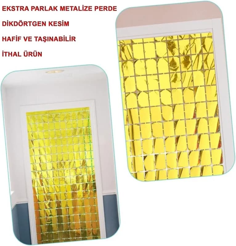 Şık Metalize Altın Renk Kapı Perdesi 1x2 Metre Dekorasyon
