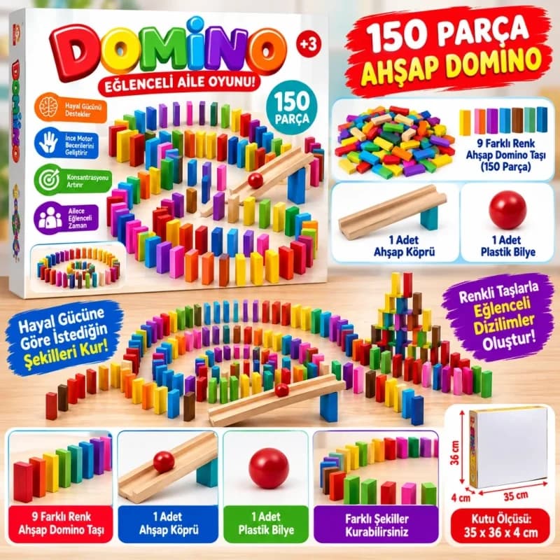 Eğlenceli Renkli Ahşap Domino 1 Adet Oyun Seti