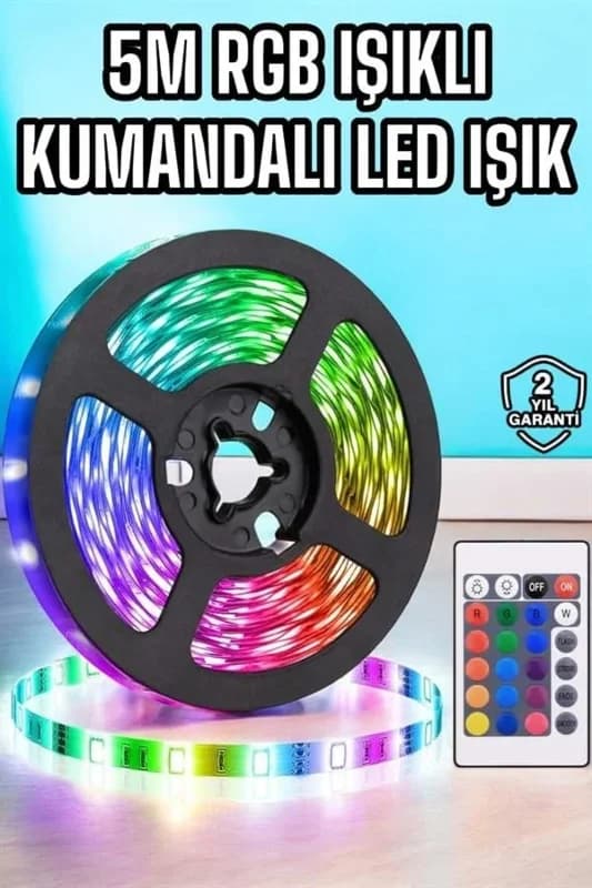 Renkli Led Işık Şeridi 5 Metre Uzunlukta Kumandalı