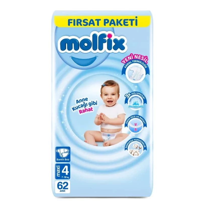 Fırsat Paketi Bebek Bezi 4 Beden 62 Adet 7-14 Kg