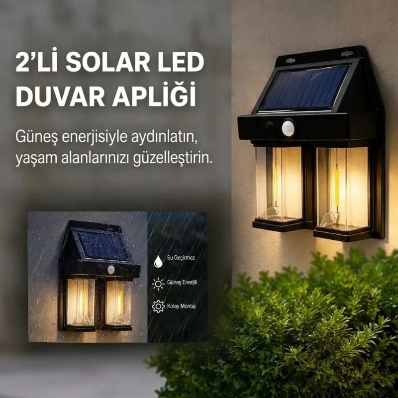Hareket Sensörlü Kablosuz Güneş Enerjili LED Bahçe 2'li Set