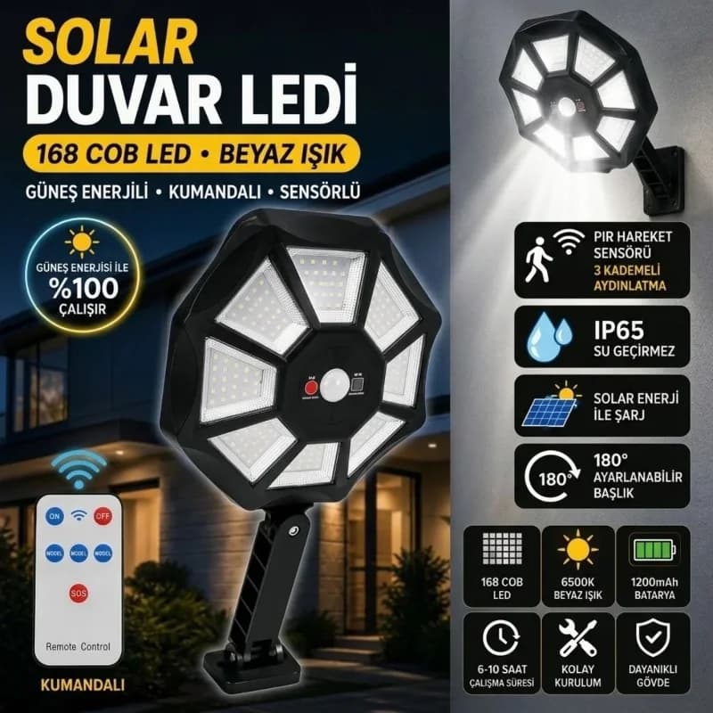 Ultra Parlak Su Geçirmez Kablosuz Güneş Enerjili Dış Mekân Lambası