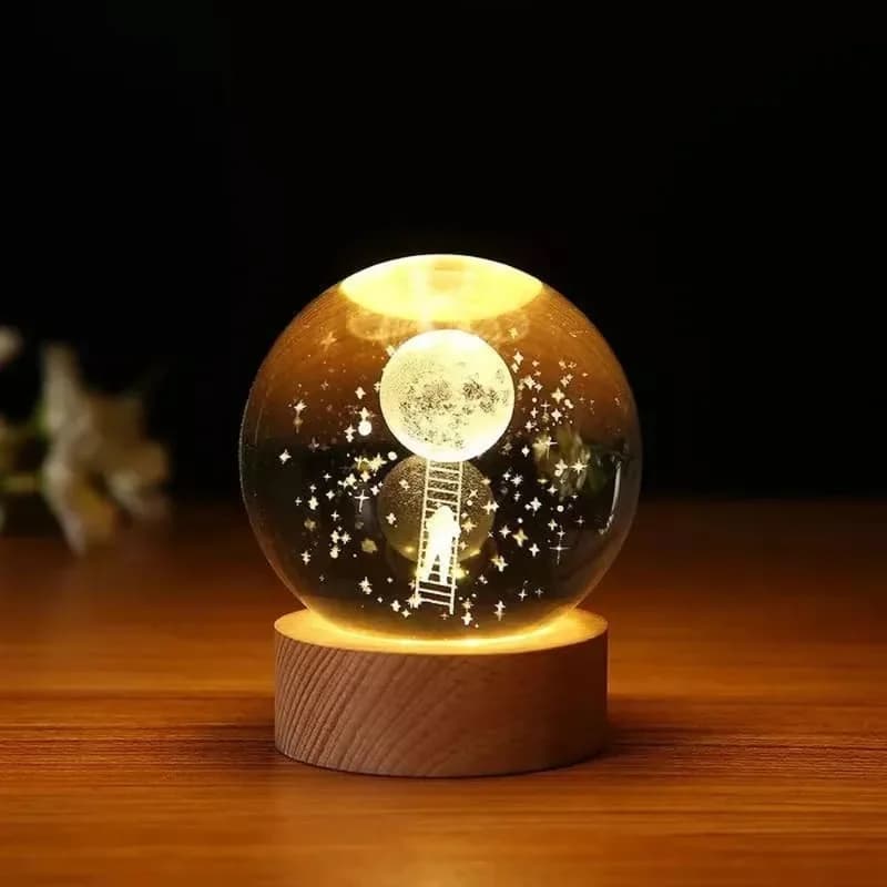 Şık Astronot Tasarımlı Işıklı Küre 6 Cm Ahşap Altlık