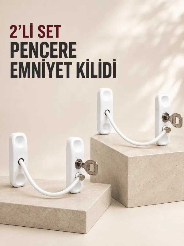2’li Set Pencere Güvenlik Kilidi Anahtarlı Kablolu Çocuk Emniyet Kilidi Beyaz