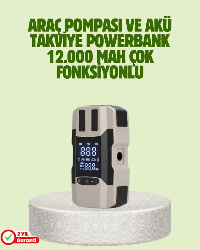 Araç Akü Takviye Cihazı ve Lastik Şişirme Pompası 12.000 mAh