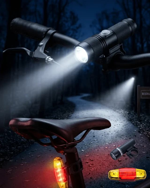 Bisiklet Far ve Stop Lambası Seti LED Ön Arka Emniyet Işığı