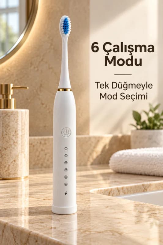 Şarjlı Elektrikli Diş Fırçası Beyaz 6 Modlu