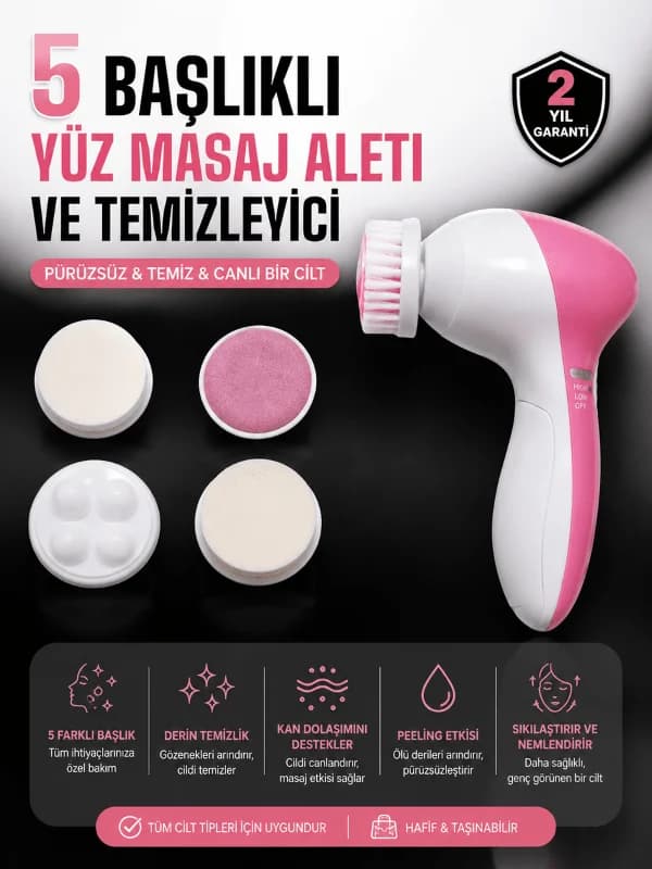 5 Fonksiyonlu Kablosuz Yüz Temizleme Cihazı ile Derinlemesine Cilt Bakımı