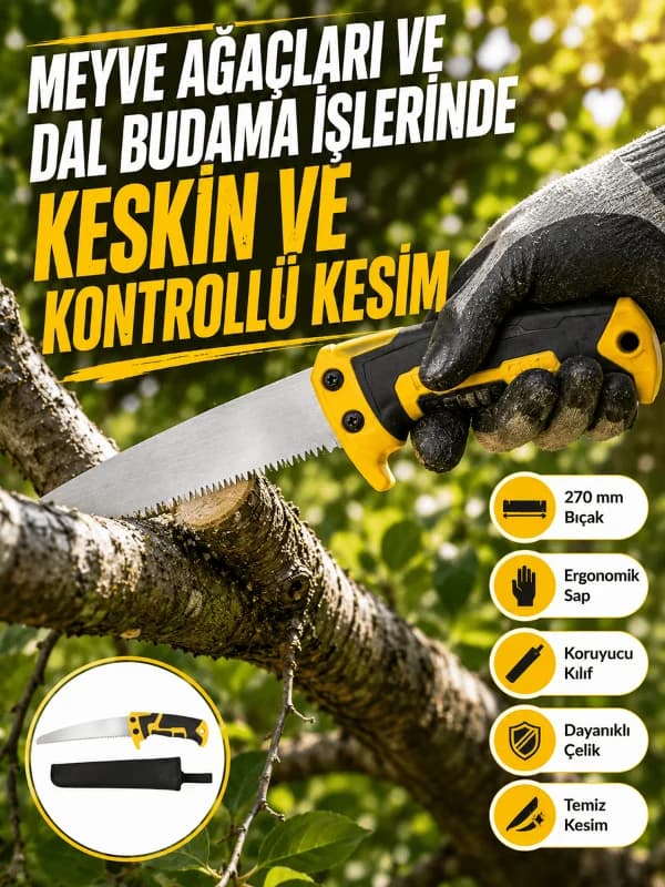 Kılıflı Budama Bahçe Testeresi 270 mm Düz Bıçaklı