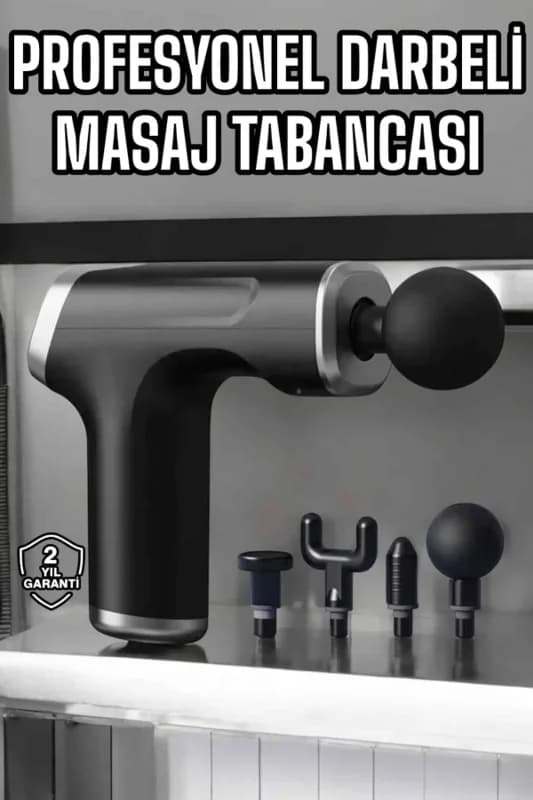 Masaj Tabancası 4 Başlıklı Kas ve Vücut Ağrıları İçin Şarjlı Darbeli