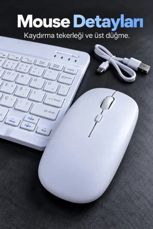 Kablosuz Klavye Mouse Seti Beyaz Türkçe Q