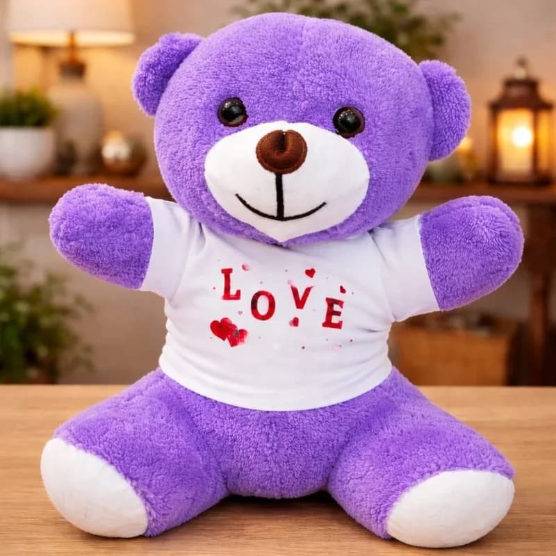 Şık Tişörtlü Peluş 25 Cm Mor Renkli Hediye