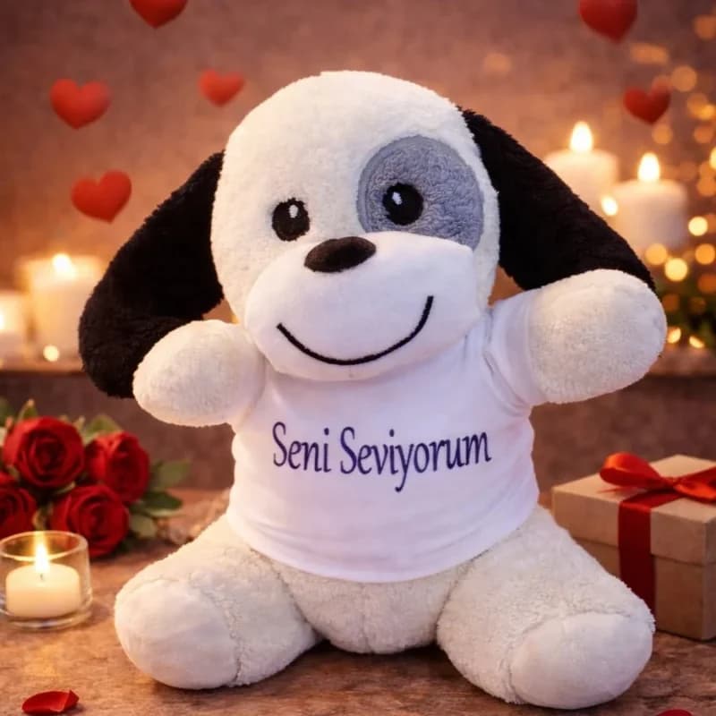 Sevimli Peluş Köpek 25 Cm Tişört İle Hediye Seçeneği