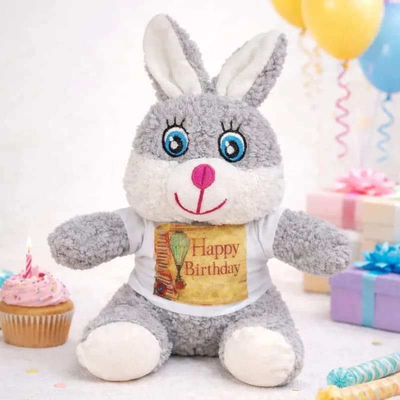 Şık Doğum Günü Tişörtlü Peluş Tavşan 25 Cm