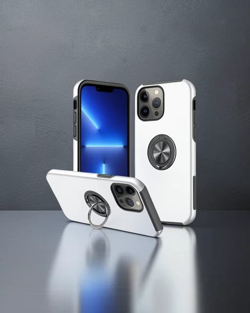 Apple İphone 13 Pro Kılıf Elit Yüzüklü Kapak - Gümüş