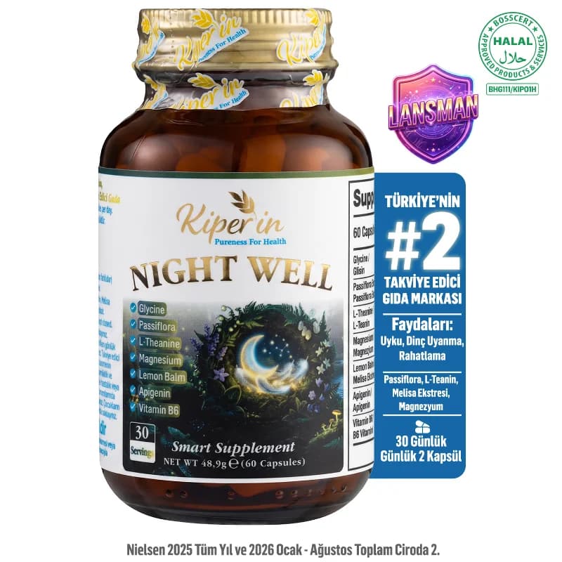 Night Well | Derin ve Rahatlama | Apigenin, Magnezyum, Melisa, Glisin, Passiflora | 60 Kapsül
