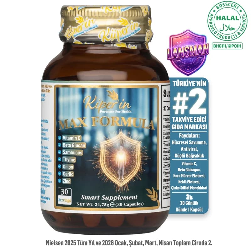 Max Formula | Güçlü | C Vitamini, Beta GGlukan Kara Mürver, Sarımsak, D3, Çinko(30Kapsül)