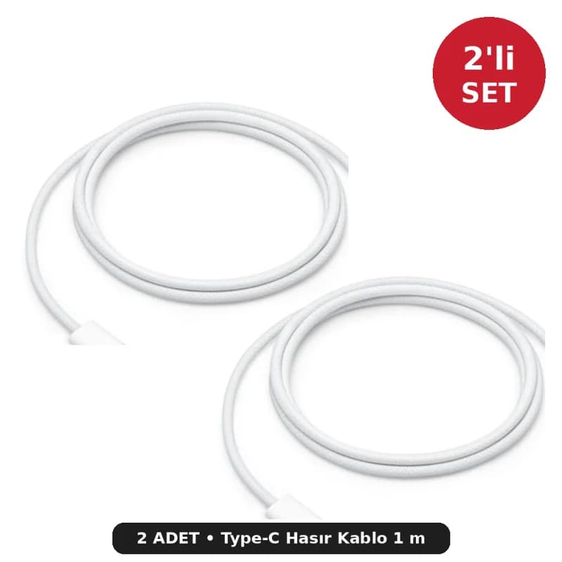 Type-C to Type-C Hasır Örgü Hızlı Şarj ve Data Kablosu 1 m 2'li Set